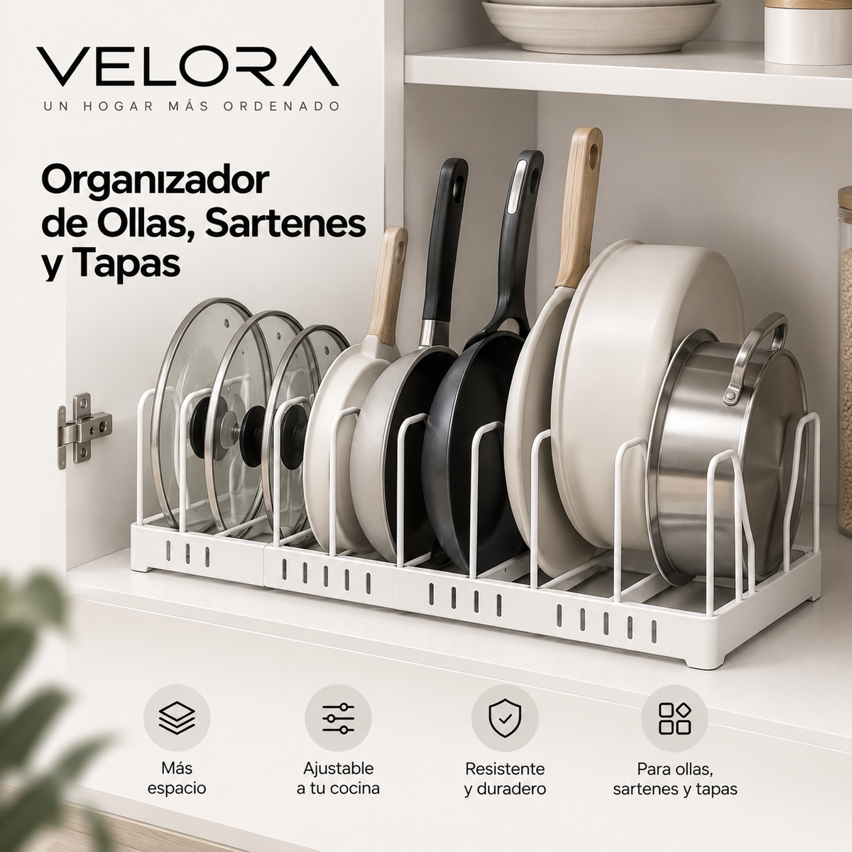 Organizador Ajustable de Ollas, Sartenes y Tapas VELORA™
